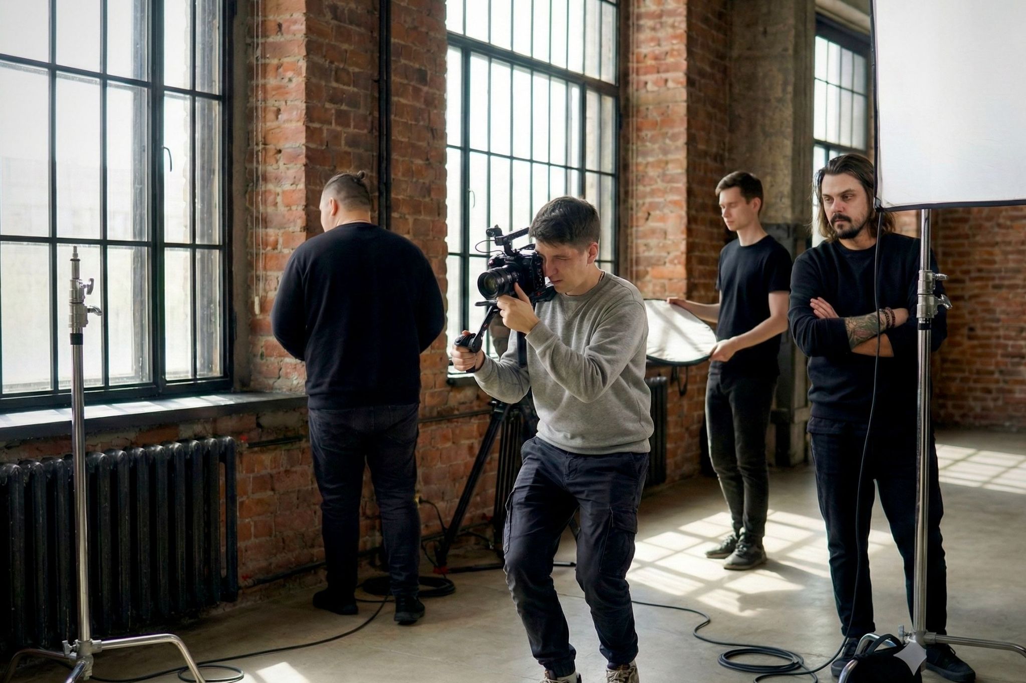 Crew preparing a camera setup