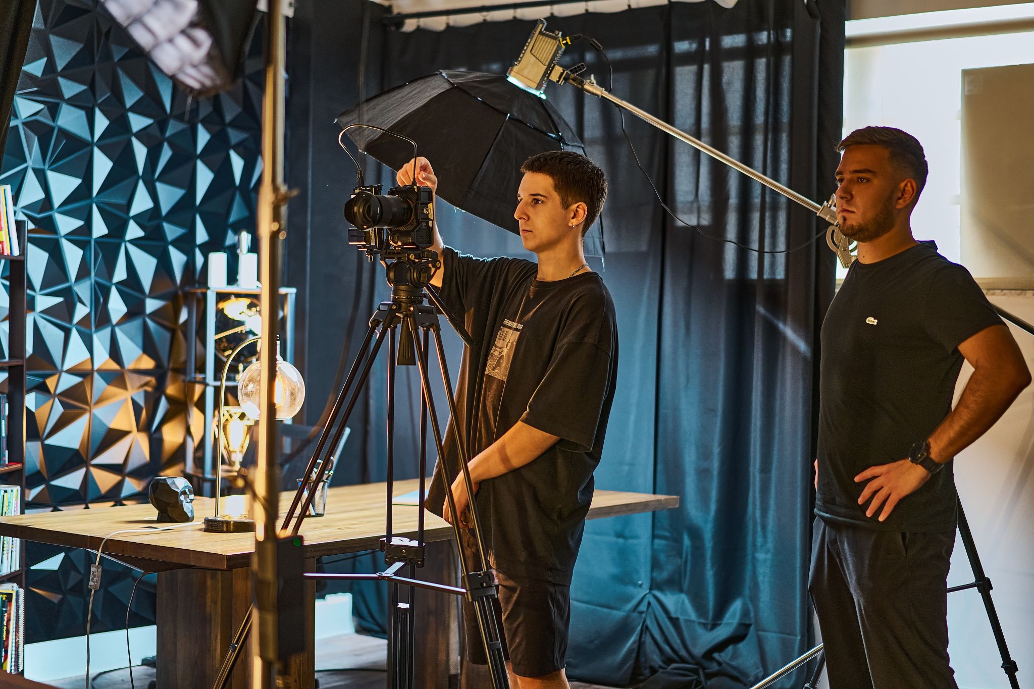 Dolly shot being set up in studio