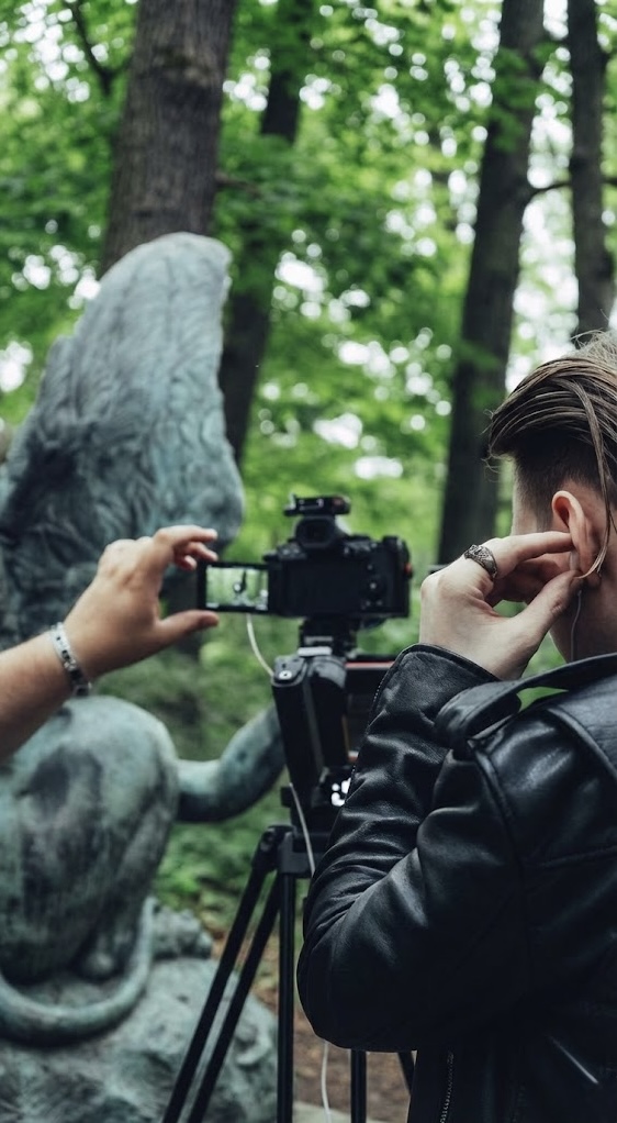 Production team filming on location